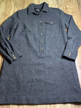 NWOT J. Crew 2011 Gray 100% Wool Herringbone Lined Shirtdress Womens Size 8